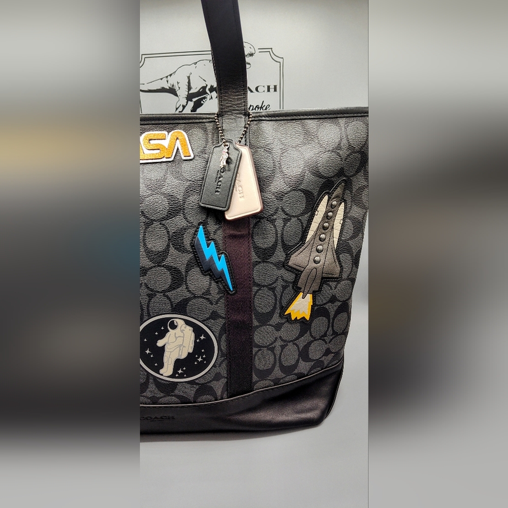 RARE! Coach X NASA City Tote -Upcycled- One-of-a-Kind Black/Grey - Picture 3 of 16